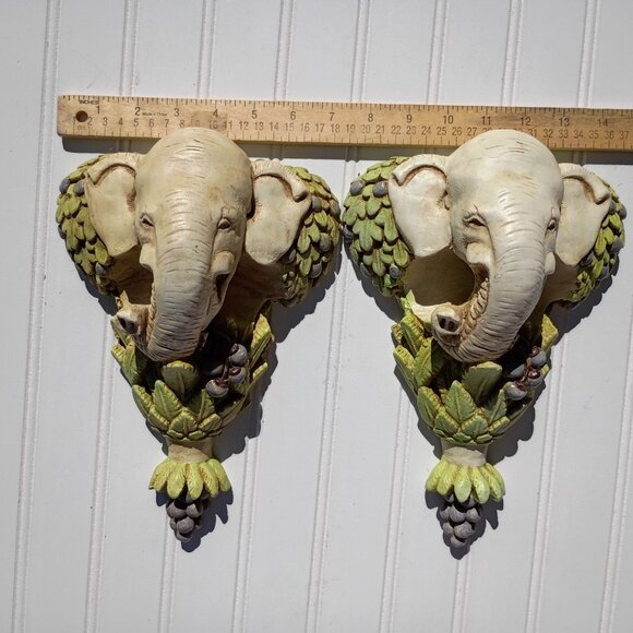 Vintage Pair of Elephant Brackets Drapery Sconce Corbels Chalkware MCM Wall Art - Picture 11 of 14